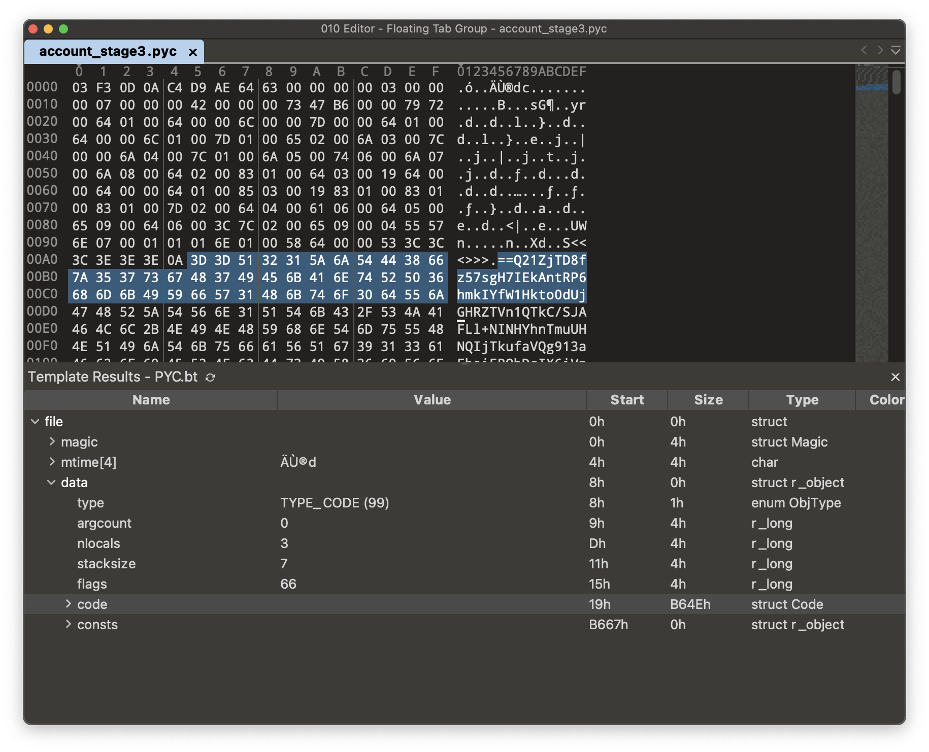 Sample showing the base64-encoded data